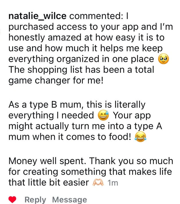 Natalie's Instagram comment about Glow From Within